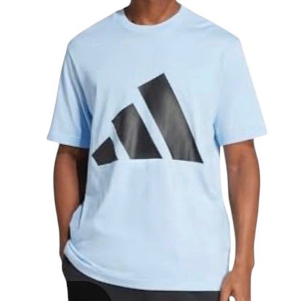 adidas LT Light Blue Black Logo Cotton Men's T-Shirt Short Sleeve SZ/L